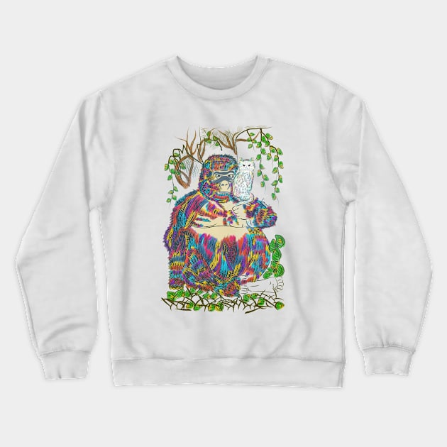 Vibrant Jungle Gorilla and Cat Crewneck Sweatshirt by famenxt